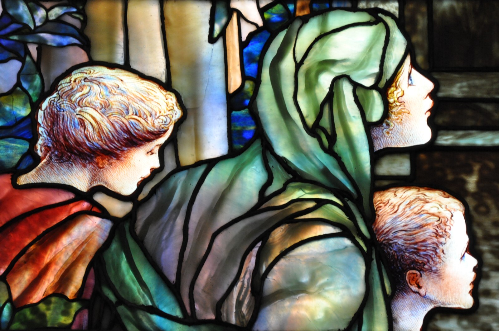 Landscape view of a beautiful Tiffany stained glass window